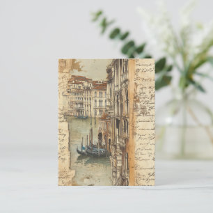 Cartão Postal Canal de Veneza Vintage com Script Manuscrito