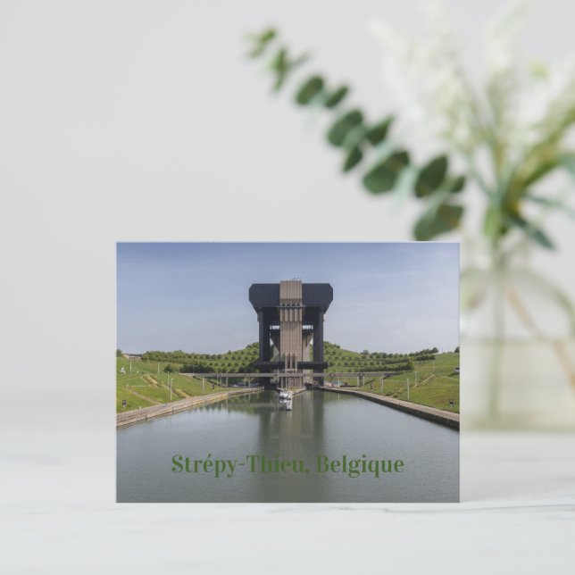 Cartão Postal Canal du Center e Boat Lift, Bélgica (Em pé/Frente)