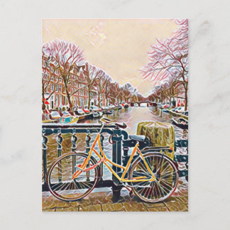 Cartão Postal Canal e bicicleta em Amsterdã