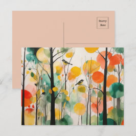 Cartão Postal Canaviais De Aquarelas Na Floresta De Primavera