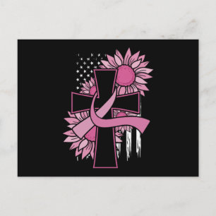 Cartão Postal Câncer de Mama Girassol Rosa Cruz Fé