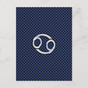 Cartão Postal Cancer Zodiac Símbolo Marinho Azul Fibra de Carbo