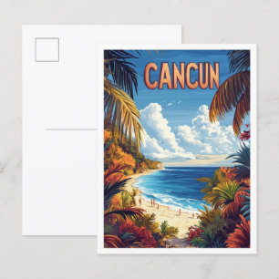 Cartão Postal Cancun Beach Mexico Vintage Illustration Viagem