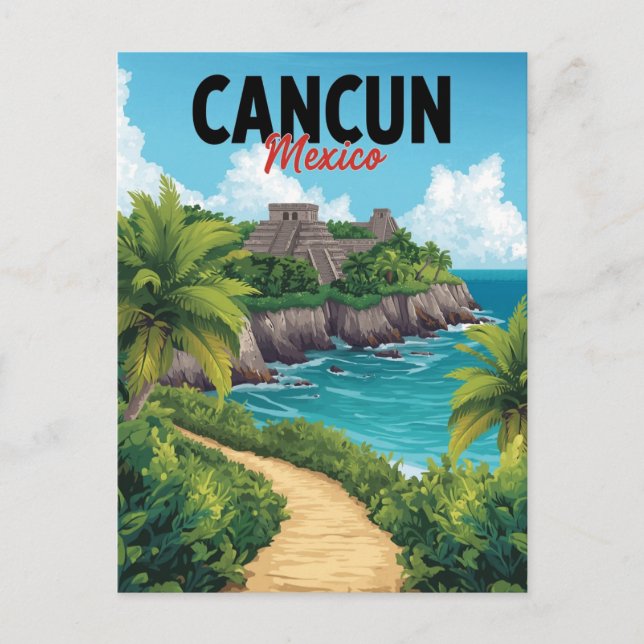 Cartão Postal Cancun Mexico Chichen Itza Beach Vaca (Frente)