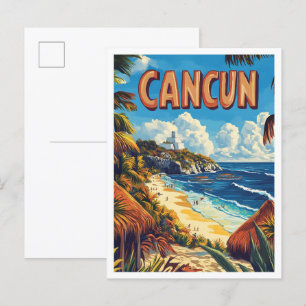 Cartão Postal Cancún Mexico Vintage Illustration Viagem