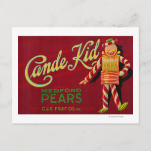 Cartão Postal Cande Kid Pear Crate LabelMedford, OR