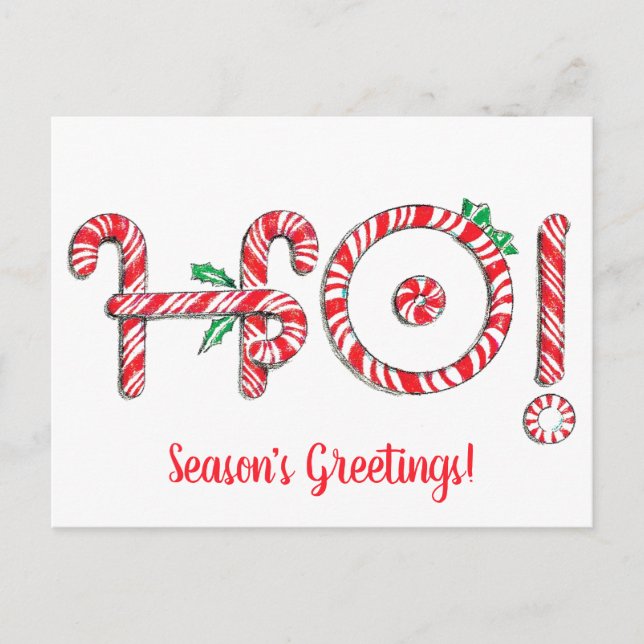 Cartão Postal Candy Cane Ho! Ho! Ho! Festa de Natal (Frente)