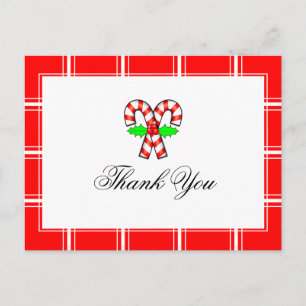 Cartão Postal Candy Cane Obrigado Natal Vermelho