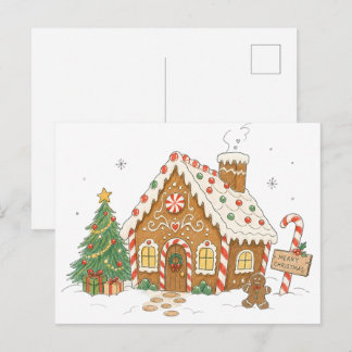 Cartão Postal Candy Gingerbread House for Holiday Baking Lovers
