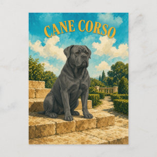 Cartão Postal Cane Corso, Arte de Cachorro em Aquarela Vintage