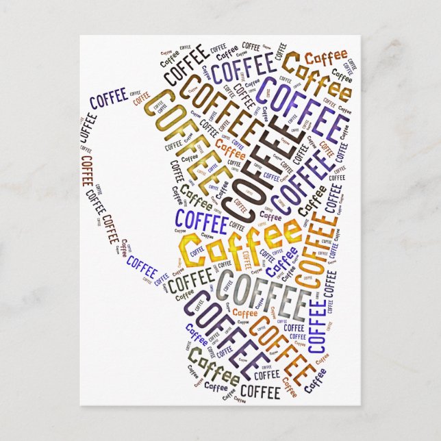 Cartão Postal Caneca de Café Arte com Letras (Frente)