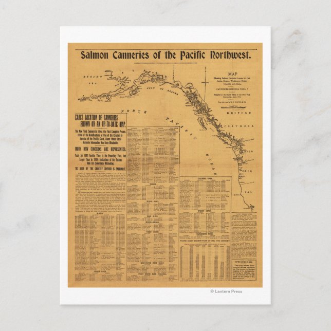 Cartão Postal Canerias de salmão do mapa do noroeste do Pacífico (Frente)