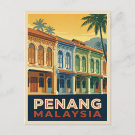 Cartão Postal Caneta de Viagem Vintage Penang Malásia Cenário Re