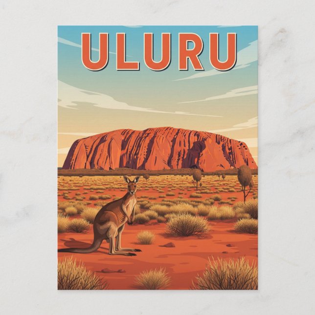 Cartão Postal Canguru em Uluru Austrália (Frente)