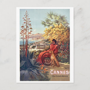 Cartão Postal Cannes, Lady com seu cachorro no jardim