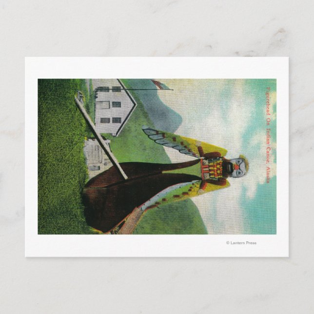 Cartão Postal Canoa Indiana com Figurehead no Alaska (Frente)