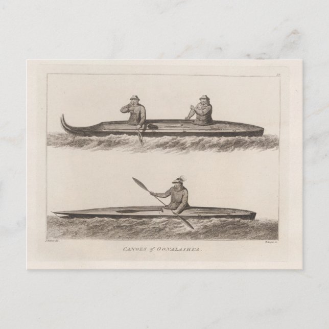 Cartão Postal Canoes, Oonalashka, Alasca (Frente)