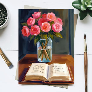 Cartão Postal Cantinho de Leitura Bouquet de Rosa Floral Rosa Aq