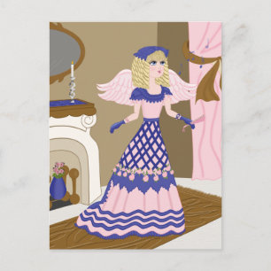 Cartão Postal Cantor de Azul Anjo Vitoriano e Rosa, por Lareira