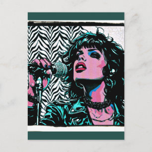 Cartão Postal Cantor de Pop Art Rosa Azul Claro Rocker Punk Aman