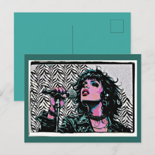 Cartão Postal Cantora Pop Art Rocker Punk Meio-Tom Amantes da Mú