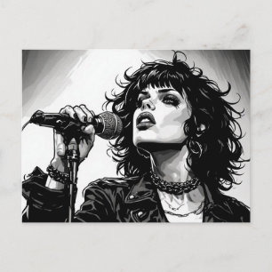 Cartão Postal Cantora Punk Goth Girl Estilo de Arte Gráfico Retr