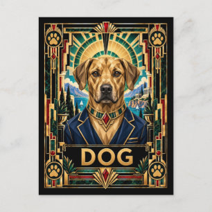 Cartão Postal Cão, Arte Deco Vida Selvagem