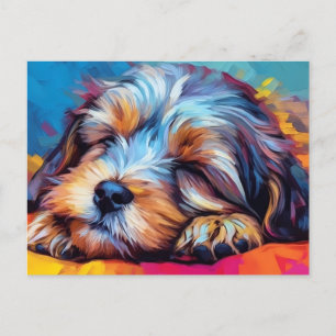 Cartão Postal Cão colorido do Havanês dormindo