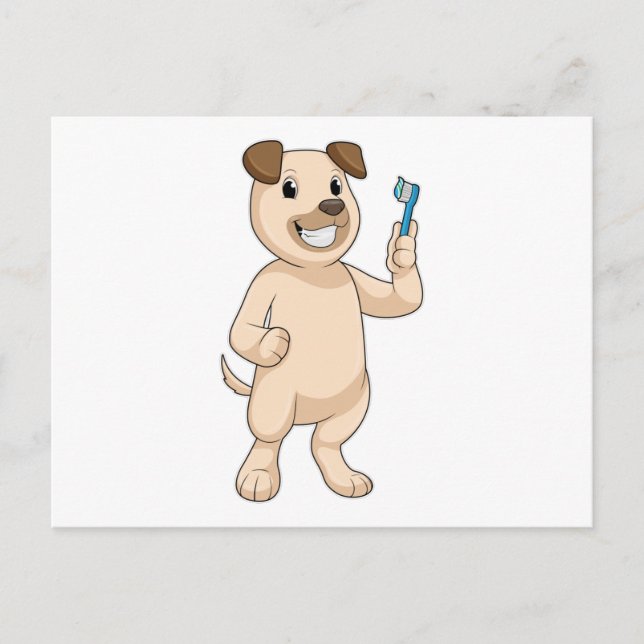Cartão Postal Cão com escova de dentes (Frente)