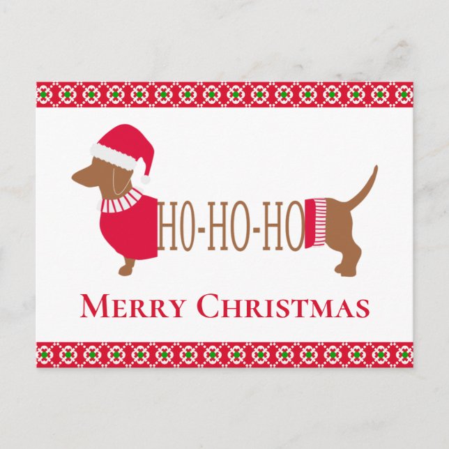 Cartão Postal Cão de Dachshund de Natal bonito (Frente)