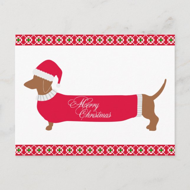 Cartão Postal Cão de Dachshund Feliz de Natal (Frente)