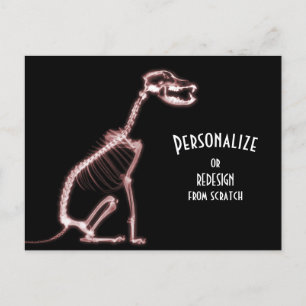 Cartão Postal Cão-Esqueleto de Raio X - Vermelho