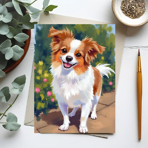 Cartão Postal Cão Papillon Pintura em Aquarela de Animal de Es