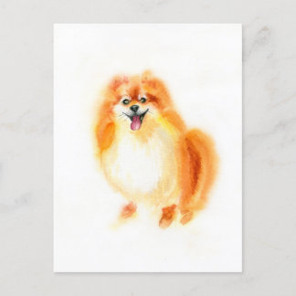 Cartão Postal Cão Pomerano de Aquarela.