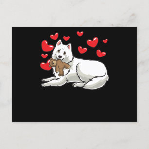 Cartão Postal Cão Samoyed Com Animais E Corações Enchidos