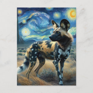 Cartão Postal Cão selvagem africano Starry Night Van Gogh
