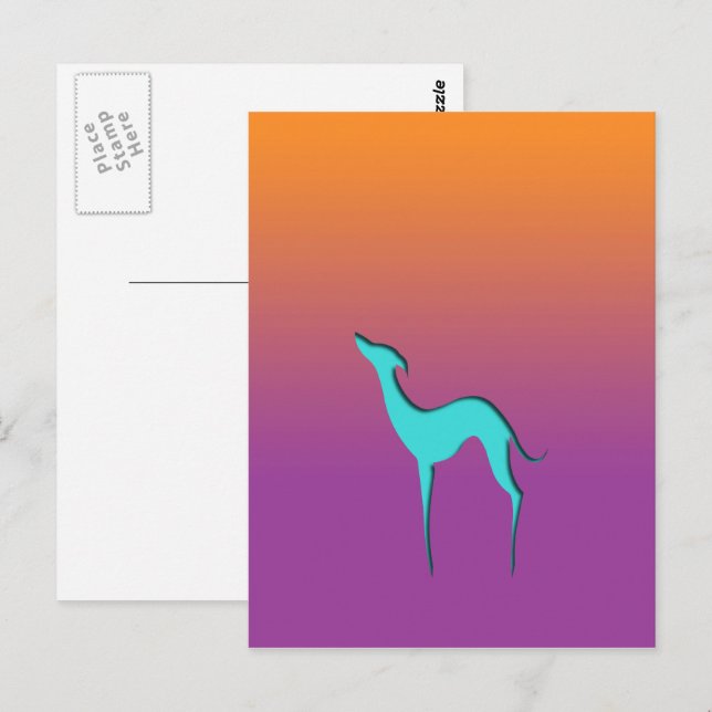 Cartão Postal Cão Whippet Greyhound ombre azul laranja roxo (Frente/Verso)