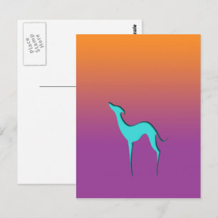 Cartão Postal Cão Whippet Greyhound ombre azul laranja roxo