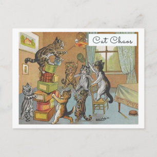 Cartão Postal Caos de Gatos de Cartoon Engraçado Vintage Louis W