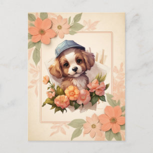 Cartão Postal Cãozinho De Água De Verão - Quadro Floral -