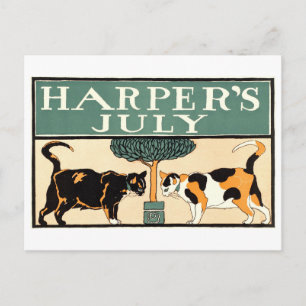 Cartão Postal Capa da Harper's de Julho de 1898 com Gatos