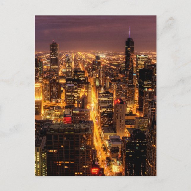 Cartão Postal Capa de cidade noturna de Chicago (Frente)