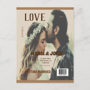 Cartão Postal capa de revista de amor de casamento minimalista s