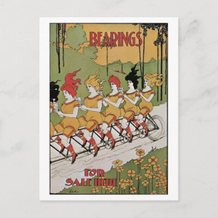 Cartão Postal Capa Vintage Art Nouveau, Bicicleta Tandem de Rola