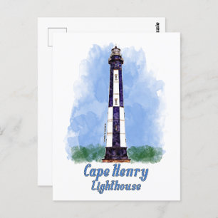 Cartão Postal Cape Henry Lighthouse Watercolor - Virgínia