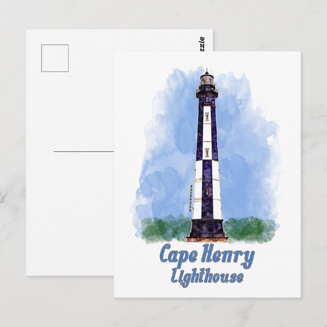 Cartão Postal Cape Henry Lighthouse Watercolor - Virgínia (Frente/Verso)