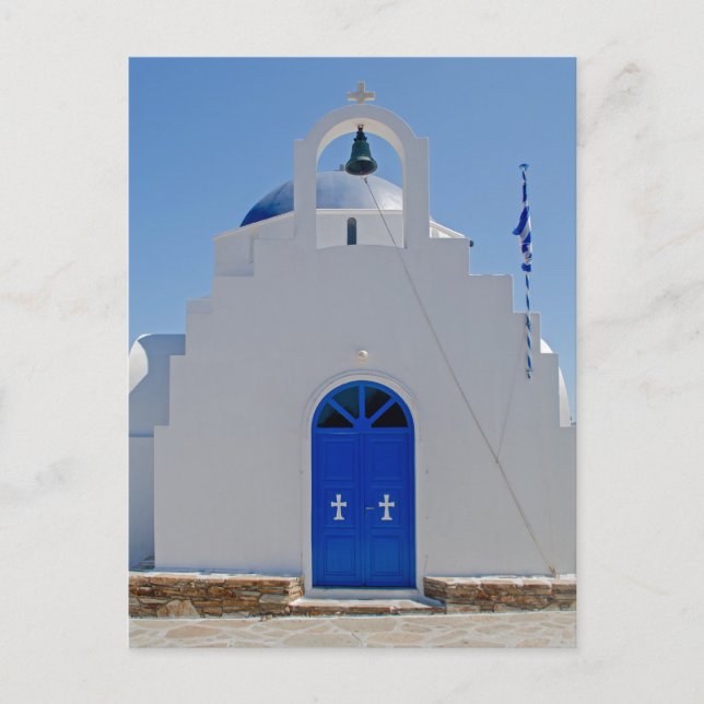 Cartão Postal Capela Azul e Branco de Antiparos (Frente)