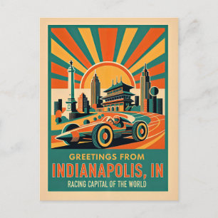 Cartão Postal Capital Retro de Corrida de Indianapolis