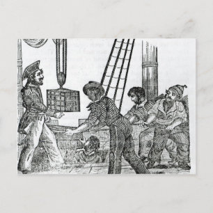 Cartão Postal Capitão Avery recebendo três corpos de tesouro