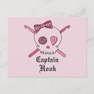 Cartão Postal Capitão Gancho Crânio e Ganchos Crochet (Pink Back
